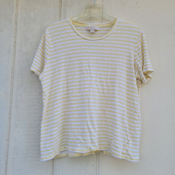 Michael Kors striped 100% linen top short sleeve yellow/wht wmns sz XL boxy - Picture 1 of 4